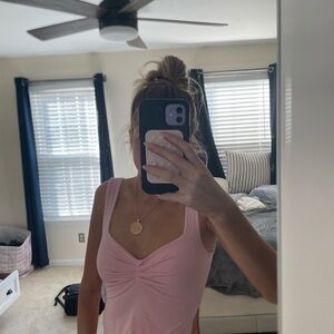 Pink Sleeveless Tie Front Crop Top